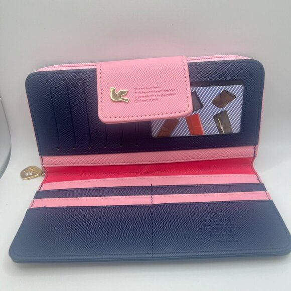 Blue  Pink Wallet Long Compact Wallet Pink Wallet - Picture 1 of 8